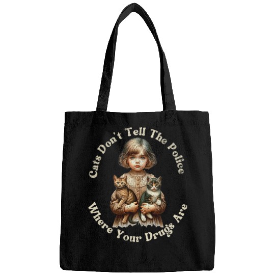 Cats Do Not Tell Police Sarcastic Gen Z Meme Graphic Bags