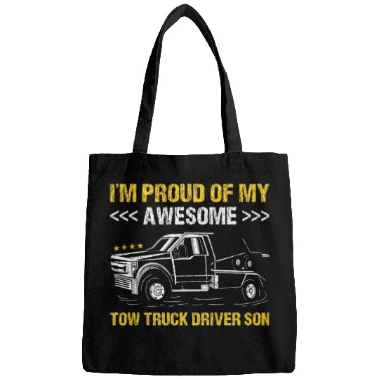 Im Proud Of My Awesome Truck Driver Son Tow Truck Operator Bags