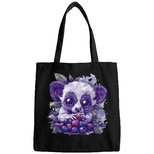 Lemur Pet Blueberry Lemur Artwork Cute Lemur Blueberry Fruit Drawing Bags