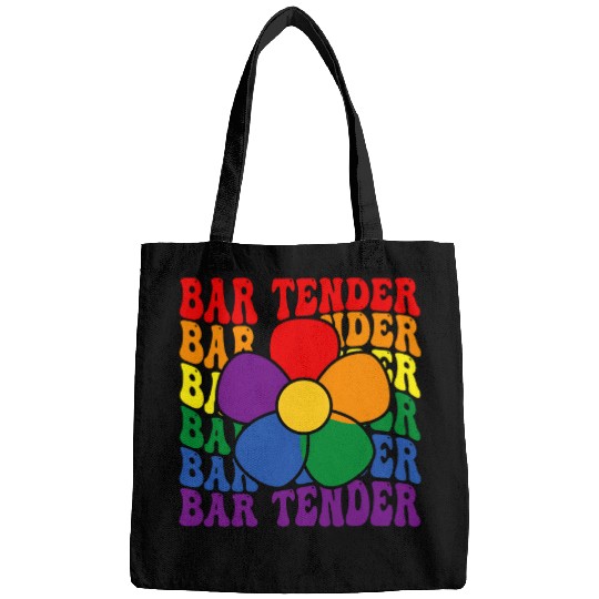 Bartender Rainbow LGBTQ gay pride lesbian retro groovy Bags