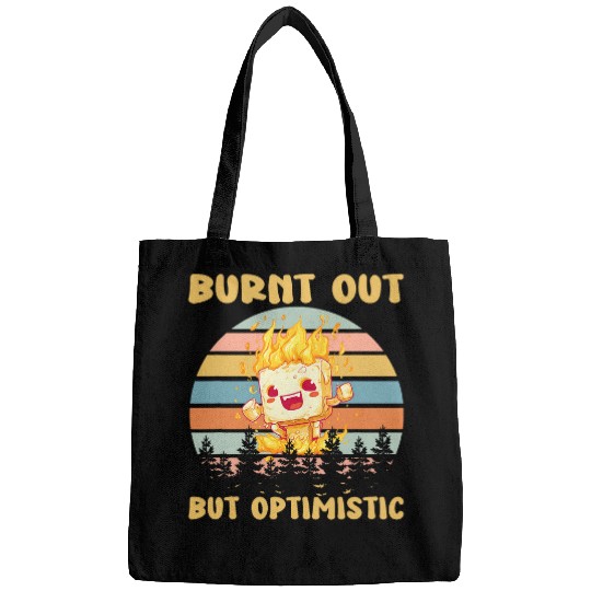 Burnt Out But Optimistic Funny Marshmallow Retro Camping Bags