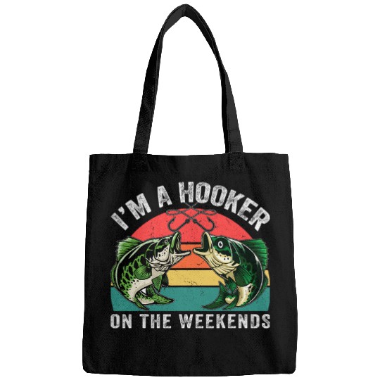 Fishings Hooker on the Weekends Bass Fishing Funny Dad Bags