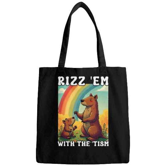 capybaras Pet Rizz Em With The Tism Funny capybaras Meme Bags