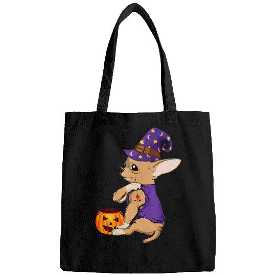 halloween women chihuahua dog i love mom tattoo Bags