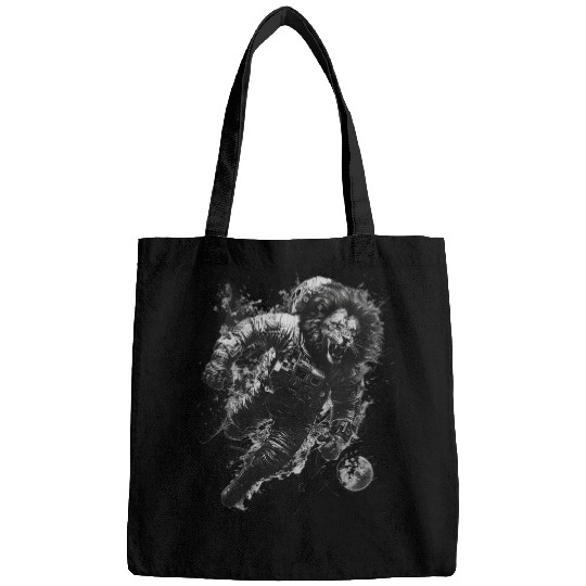 lion floating in space astronaut in astronautsuit 22 Bags