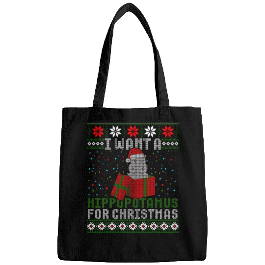Hippo Pet I Want A Hippopotamus For Christmas Funny Hippo Ugly Sweater Bags