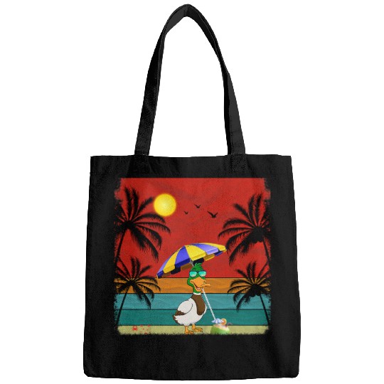 Duck Pet Beach Coconut Tree Retro Graphic Duck Lover Summer Bags