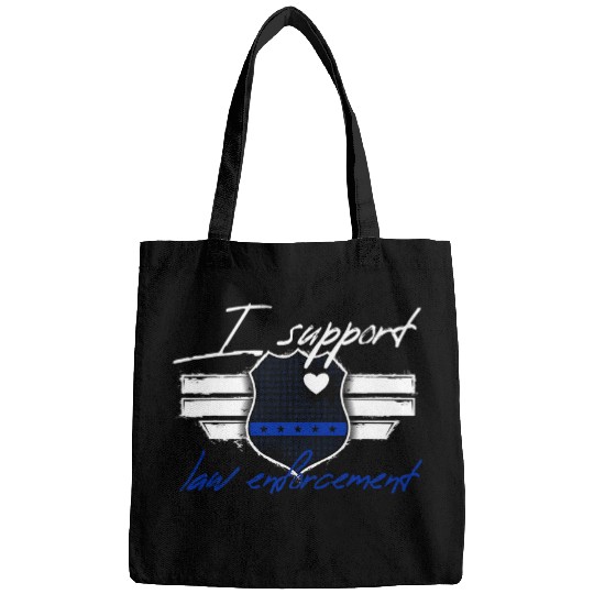 I Support Law Enforcement American Police Badge Blue Line Bags