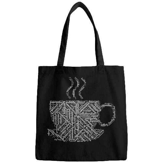 Coffee Fun Chamber of Commerce Word Cloud white coffee cup on Bags