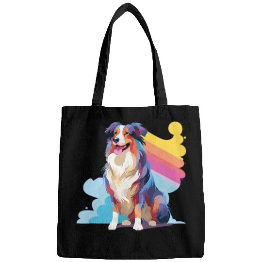 Colorful Pop Art Australian Shepherd Bags