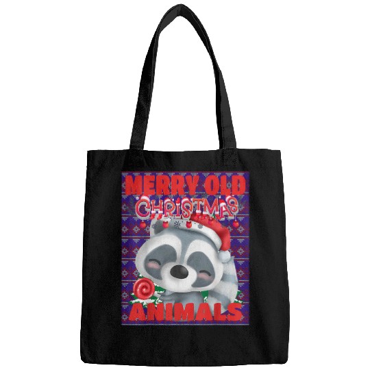 Raccoon Pet Ugly Merry Old Christmas Animals Sweater Lollipop Raccoon Bags