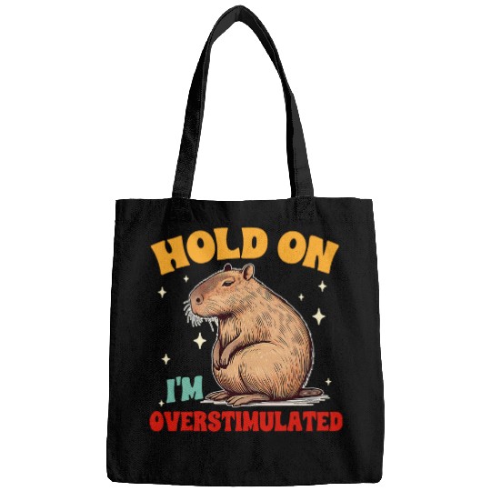 capybaras Pet Retro vintages Hold On I m Overstimulated Bags