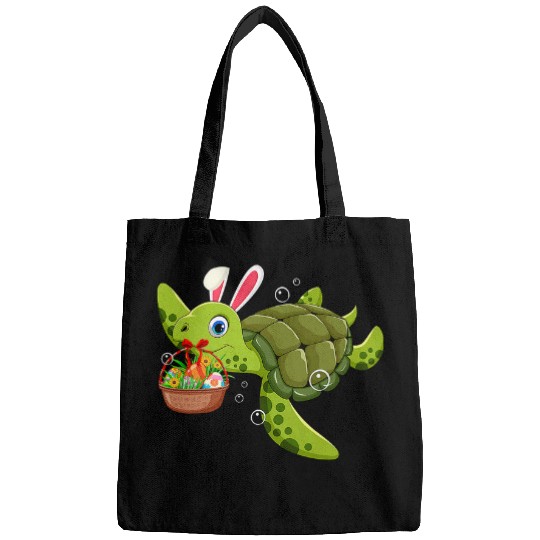 Turtle Pet Cute Bunny Turtle Hold Easter Eggs Basket Happy Easter Day Bags