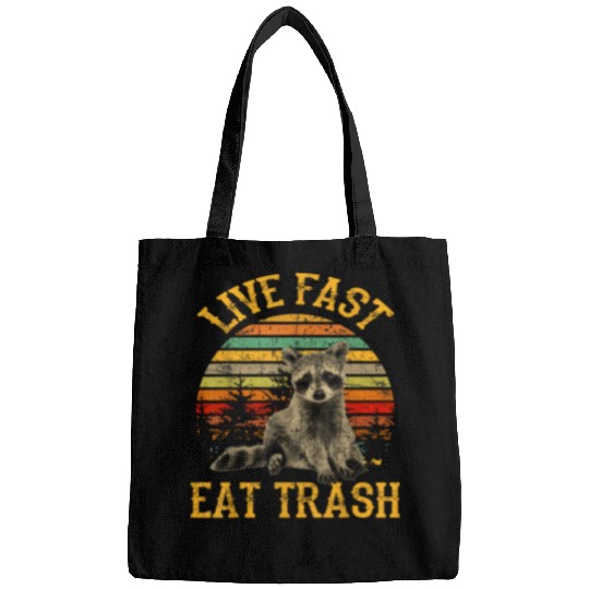 Raccoon Pet Graphic Tee Live Fast Eat Trash Funny Raccoon Bags