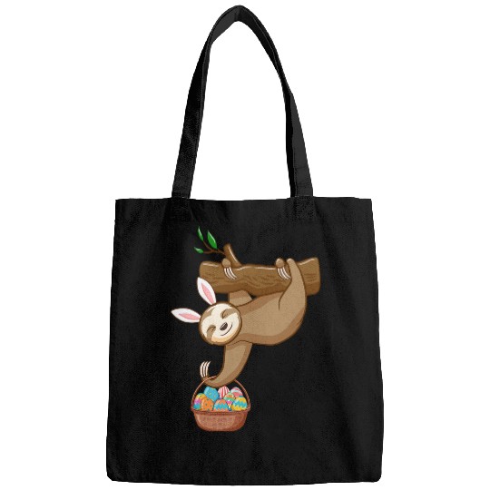 Sloth Pet cute bunny sloth on a tree holding eggs basket easter Bags