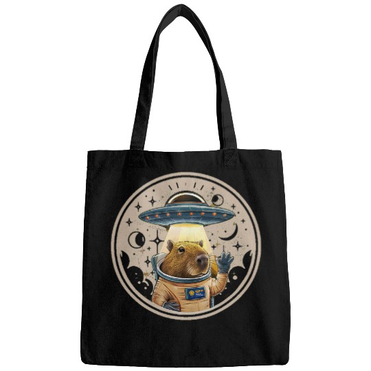 capybaras Pet Funny retro Graphic capybaras Selfie with UFOs Weird Bags