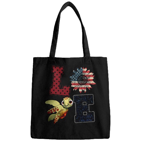 Turtle Pet cute love turtle and sunflower american flag happy Bags