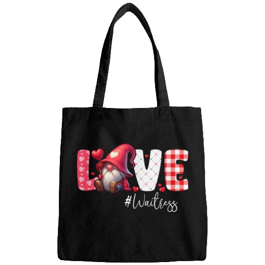 LOVE Waitress Costume Gnome Holding Valentines Day Hearts Bags