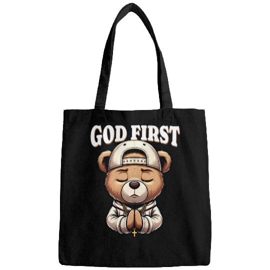 Bear Pet God First Hip Hop Teddy Bear Cross Christian Streetwear Pray Bags