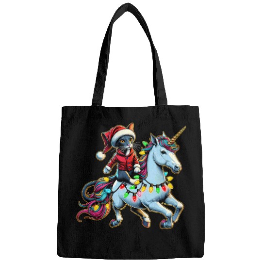Christmas Lights Oriental Shorthair Cat Riding Unicorn Bags