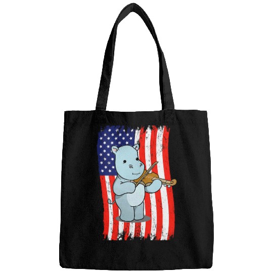 Hippo Pet American Flag Hippo Playing Violin Bags