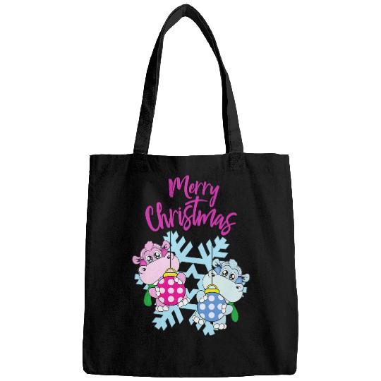 Hippo Pet Merry Christmas Balls Holiday Funny Hippo Snow Winter Bags