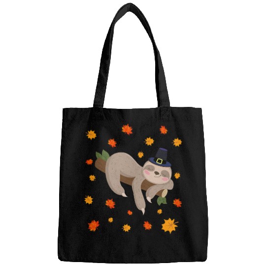 Sloth Pet Cute Pilgrim Sloth Maple Leaf Fall Vibes Thanksgiving Day Bags