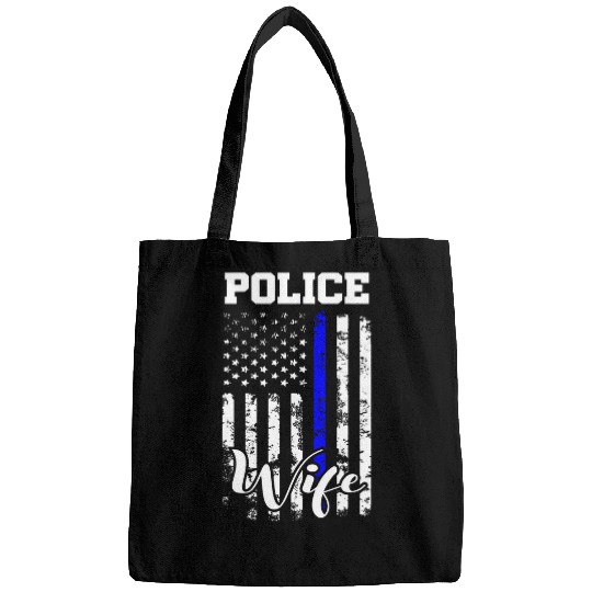 Police Job Wife Life American Flag Funny Police Wife Blue Line Bags