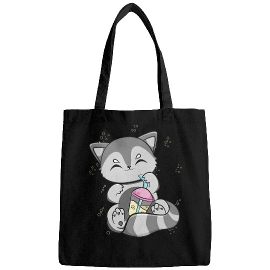 Raccoon Pet Drinking Black Milk Tea For Boba Lover Bags