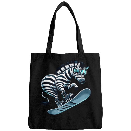 Cute Comic Zebra on a Snowboard Winter Sports Bags