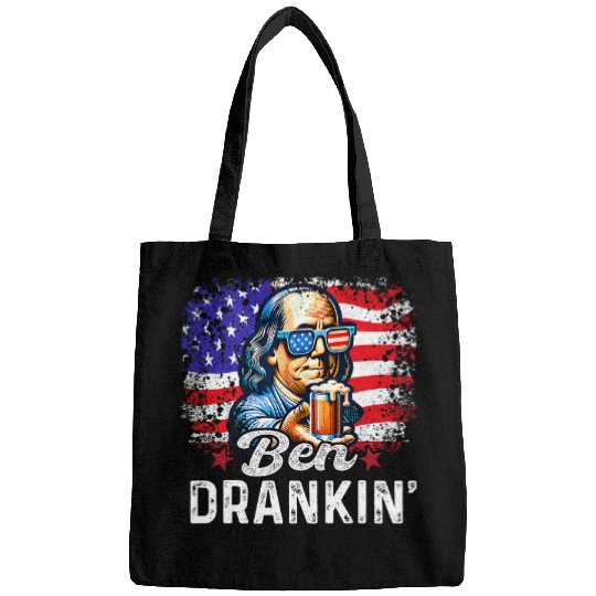 Beer Fun Humor Ben Drankin 4th Of July USA Flag Men Drinking Beer Bags