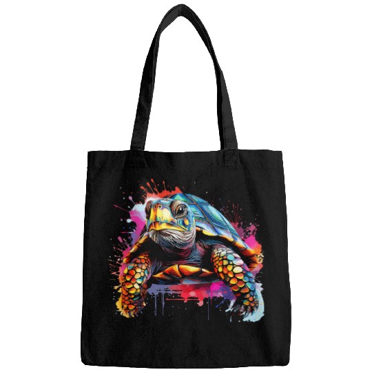Box Turtle Lover Colorful Splash Art Bags