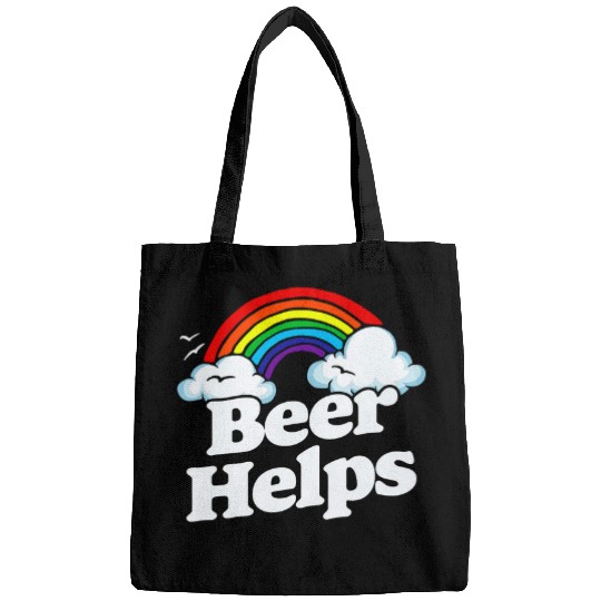 Beer Fun Beer Helps Funny 80s Retro Rainbow Sarcastic Beer Drinking Bags