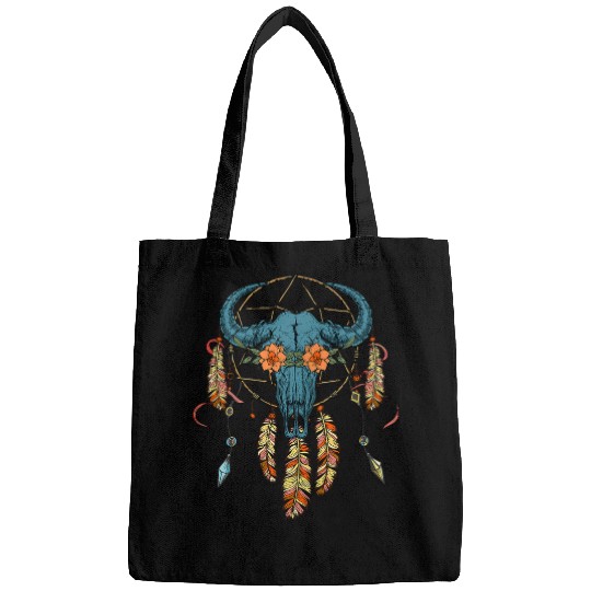 Bull Skull Dream Catcher Western American Indian Design Bags