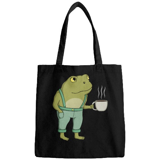 Coffee Fun Frog Cute Cottagecore Aesthetic Toad With Coffee Bags