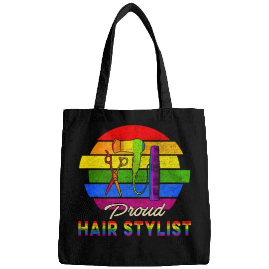 Hairdresser Job Retro Proud Hair Stylist Rainbow Flag Proud LGBT Bags