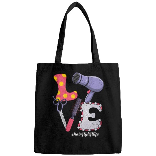 Hairdresser Job Retro Groovy LOVE HairDryer Hairstylist Life Gifts Bags