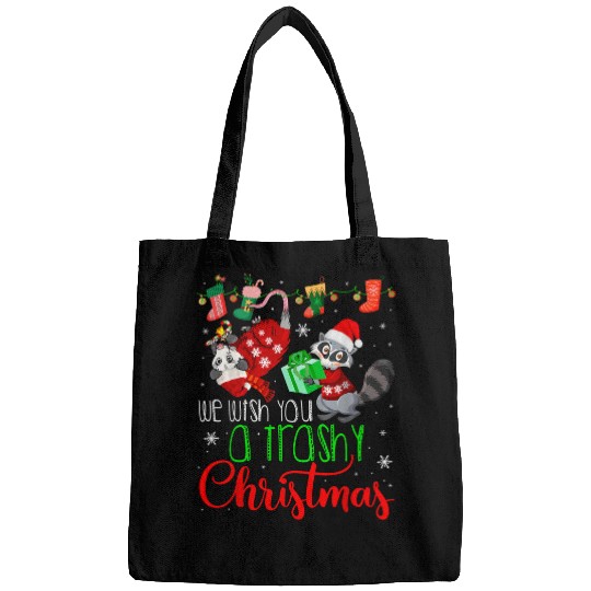 Raccoon Pet We Wish You A Trashy Christmas Funny Santa Raccoon Opossum Bags