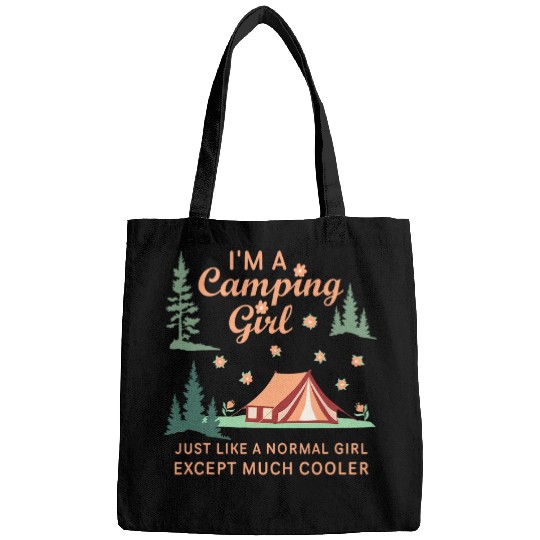 Funny Floral Camping Girl Definition and Peach Orange Tent Bags