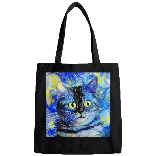 Cat Starry Night Cat Van Gogh Lover In A Starry Sky Night 4 Bags
