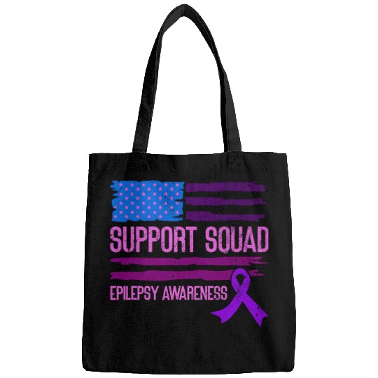 Support Squad Purple ribbon for epilepsy awareness month Bags