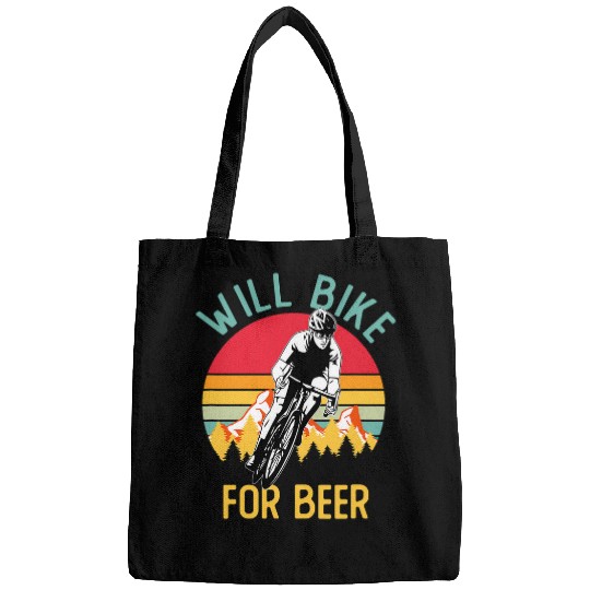 Beer Fun Will Bike For Beer Cycling Funny Bike Riding Cyclist Bags
