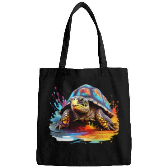 Colorful Box Turtle Lover Splash Art Bags