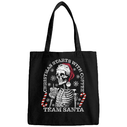 Coffee Fun Christmas starts with Coffee Team Santa Skeletons Vintage Bags
