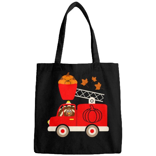 Firefighter Job Cute Turkey Pumpkin Fires Truck Thanksgiving Son Kids Bags