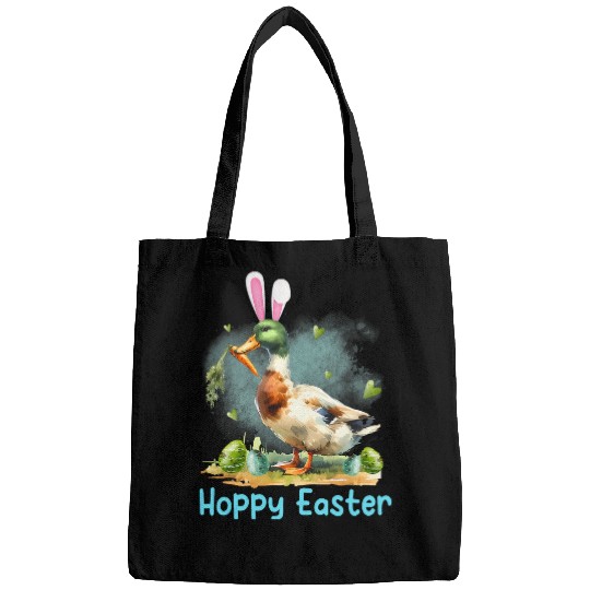 Hoppy Easter Duck Hunting Cute Duck With Bunny Ears Carrot Bags