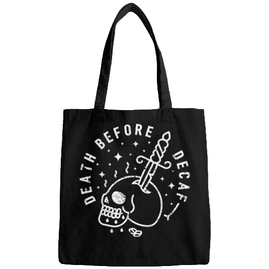 Death Before Decaf Tattoo Dagger Skull Bags