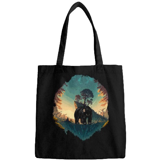 Bear Pet Black Bear In Woods Background Design Bags