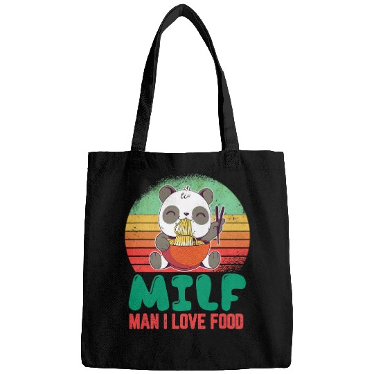 Panda Pet Man I Love Food Cute Kawaii Panda Ramen Sunset Funny Saying Bags