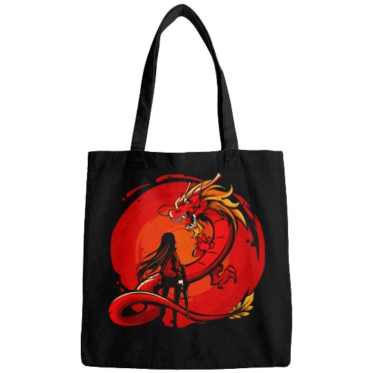 Dragon Pet Samurai Girl Warrior with a guns Japan Anime Lover Bags
